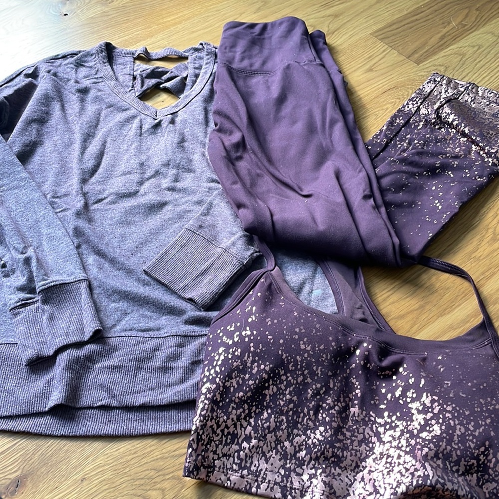 Ellie outfit top, rose gold splatter leggings & crop bra